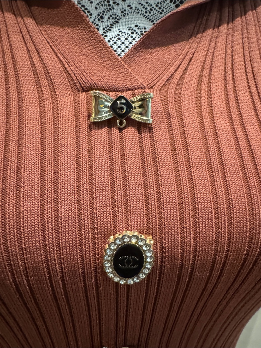 Chanel Knit Rust Color Sweater Removable Buttons - Picture 3 of 15